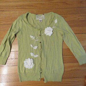 Nick & Mo Anthropologie Cardigan Sweater -Size Small - Light Green w/flowers
